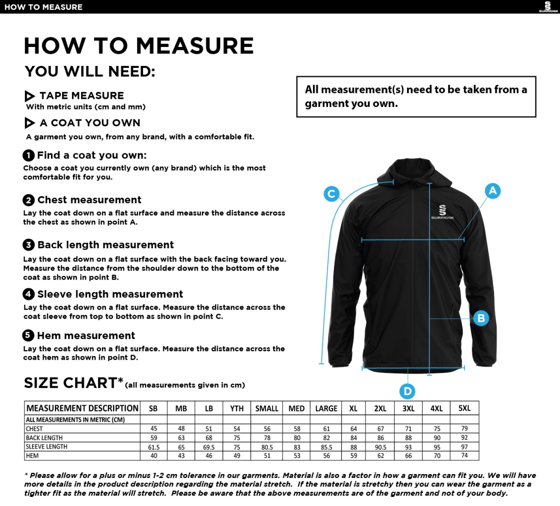 Dual Full Zip Training Jacket : Royal - Size Guide