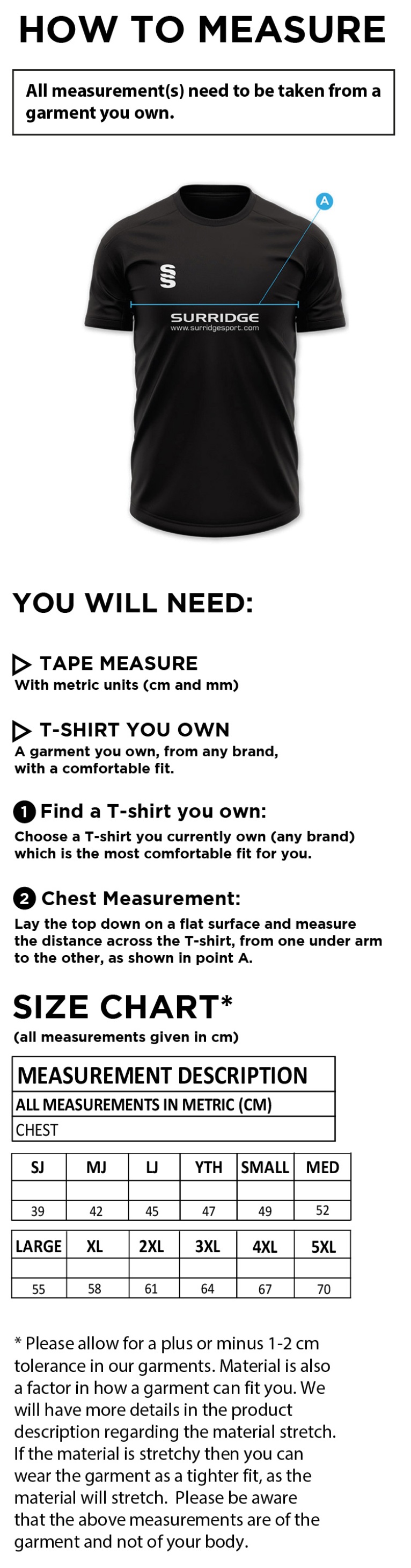 Impact T-Shirt : Royal - Size Guide