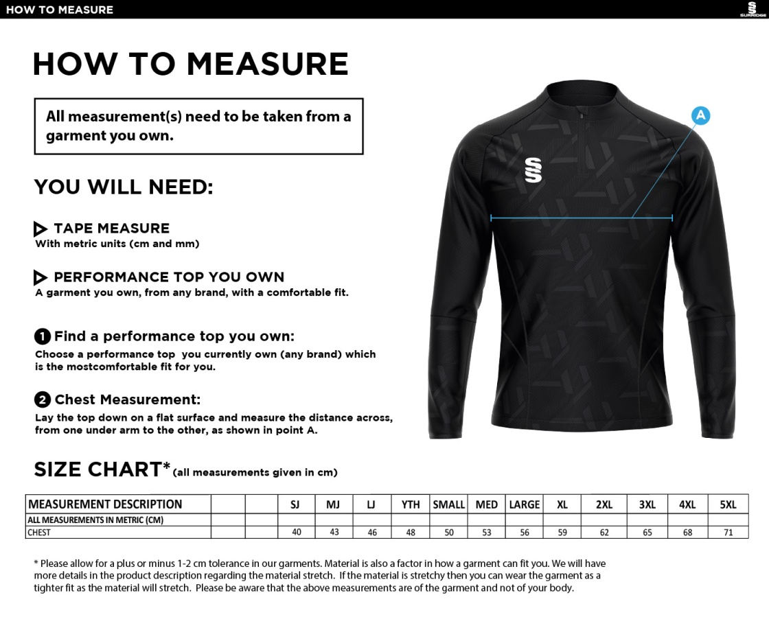 Impact 1/4 Zip Performance Top : Royal - Size Guide
