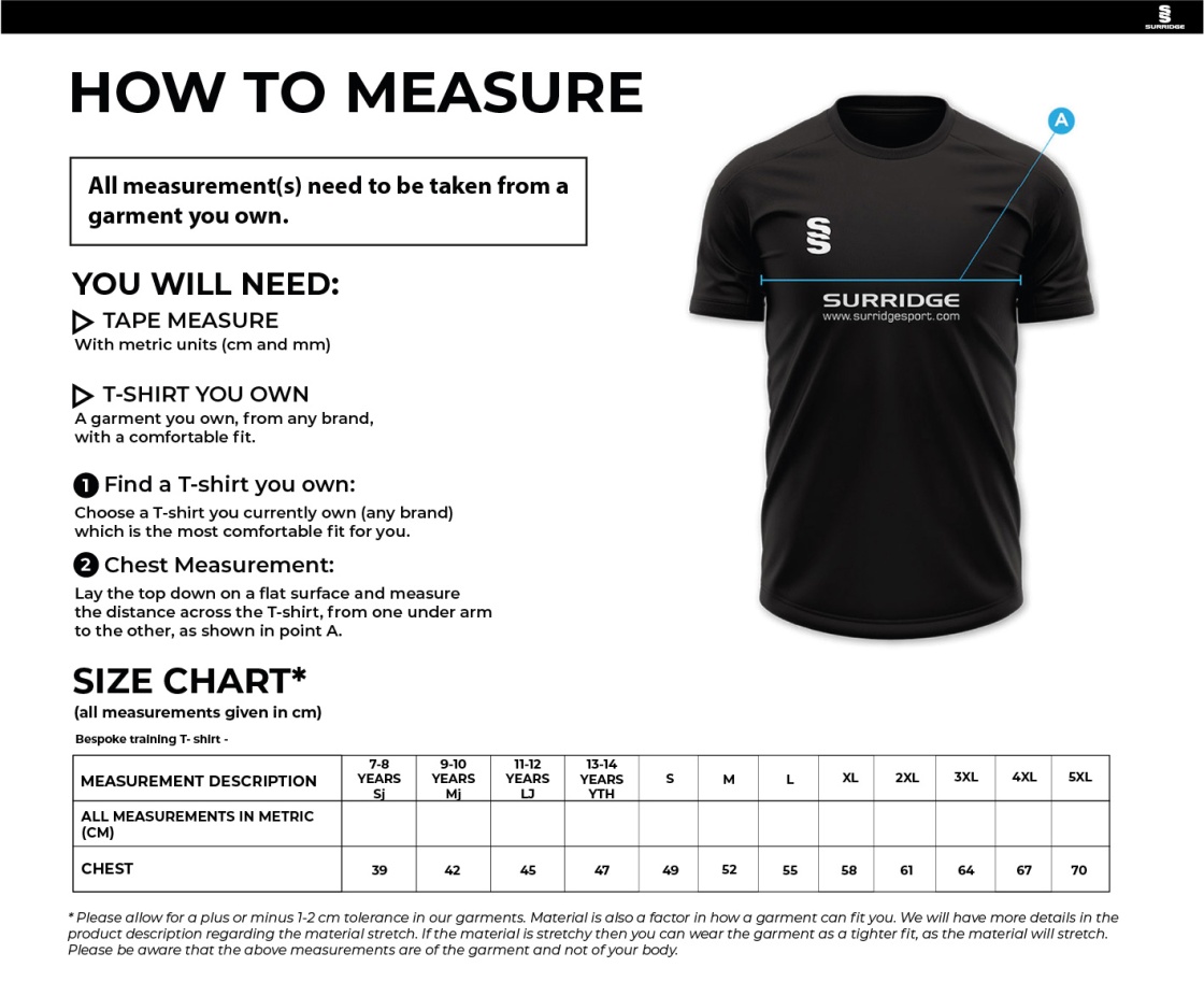 Impact T-Shirt : Royal - Size Guide